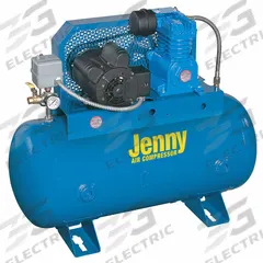 JENNY Fire Sprinkler Air Compressor: 2 hp, 1 Stage, Horizontal, 30 gal, 12.4 cfm, 40 psi, Base Model (MPN K2S-30UMS-115/1). Key specifications — attr48430: JENNY; attr48445: 60 Hz; attr48448: Pressure Safety Valve; attr48450: 240V AC; attr48474: Single; attr48487: Horizontal.