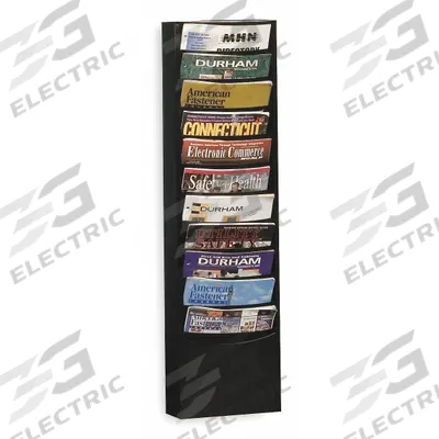 APPROVED VENDOR Literature Rack: 11 Compartments, Black, Steel - Wall-Mounted Literature Racks