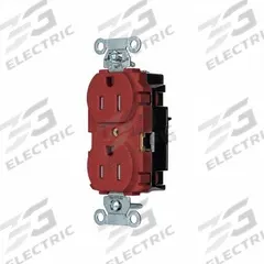 HUBBELL Receptacle: Duplex, 5-15, Red, 125V AC, 15 A, 2 Pole / 3 Wire (MPN BR15STRTR)