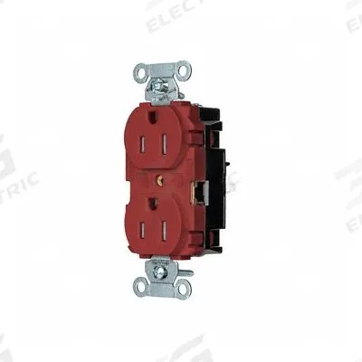 HUBBELL Receptacle: Duplex, 5-15, Red, 125V AC, 15 A, 2 Pole / 3 Wire (MPN BR15STRTR) - General Purpose Receptacles