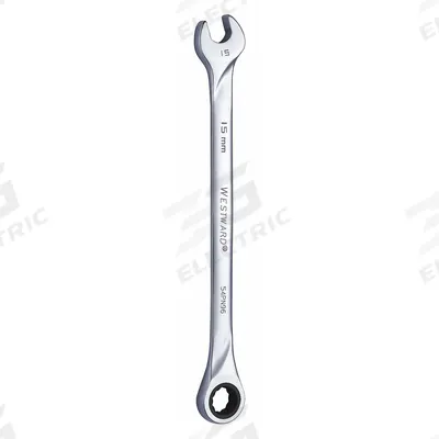 WESTWARD Combination Wrench: Alloy Steel, Chrome, 15 mm Head Size, 9 3/4 in Overall Lg - Metric 12-Point Ratcheting Combination Wrenches