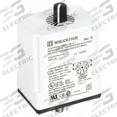 SCHNEIDER Single Function Time Delay Relay: Socket Mounted, 120V DC, 10 A, 8 Pins/Terminals (MPN 9050JCK31V20). Key specifications — Contact Rating (AC): 10 A @ 120/240V; Brand: SCHNEIDER.