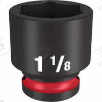 MILWAUKEE Standard Impact Socket: 1/2 in Drive Size, SAE, 1 1/8 in Socket Size, 6-Point, Std (MPN 49-66-6212). Key specifications — attr1215501: MILWAUKEE; attr1215515: Black Phosphate; attr1215518: 1-1/8 in.