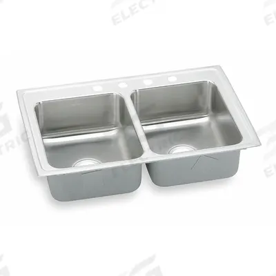 ELKAY Bowl Drop-In Sink: 29 in Overall Lg, 18 in Overall Wd, 7 1/2 in Bowl Dp - Two-Bowl Counter-Mounted Kitchen & Bar Sinks without Faucets