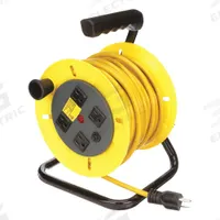 APPROVED VENDOR Extension Cord Reel: 40 ft Cord Lg, 14 AWG, 5-15R Retractable End, SJTW, Yellow (MPN 2YKR4). Key specifications — Feeder Cord Ending NEMA Configuration: 5-15P; Retractable Cord Ending NEMA Configuration: 5-15R; Voltage: 125V AC; Brand: APPROVED VENDOR.