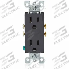 LEVITON Receptacle: Decorator Duplex, 5-15, Black, 125V AC, 15 A, 2 Pole / 3 Wire (MPN 5325-E)
