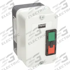 Motor Starter Enclosure: 4 Rated NEMA Enclosure, Compatible with Dayton IEC Contactors (MPN 6FZJ5). Key specifications — Brand: DAYTON; Compatible with Series: Dayton IEC Contactors; Starter Style: IEC.