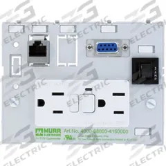 MURRELEKTRONIK Combination Insert: RJ45 Cat5E/SUB-D9, (2) NEMA 5-15 GFCI, (1) 3A Fuse (MPN 4000-68000-4160000). Key specifications — Brand: MURRELEKTRONIK; Socket Configuration: (2) NEMA 5-15 GFCI; Resets: (1) 3A Fuse; Data Port Configuration: (1) SUB-D9 Female-to-Female; Insert Design: Data & Power Insert with 3A Reset.
