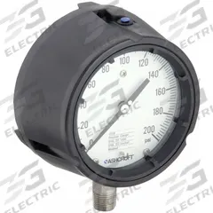 ASHCROFT Process Pressure Gauge: 0 psi to 200 psi, White, 4 1/2 in Dial, 1/2 in NPT Male, Bottom (MPN 451259SD04L200#). Key specifications — Brand: ASHCROFT; Pointer Color: Black; Accuracy: ±0.5%; Dial Color: White; Gauge Wetted Parts: Stainless Steel; Case Material: PBT; Vibration Resistance Properties: None; Pressure Range: 0 psi to 200 psi.