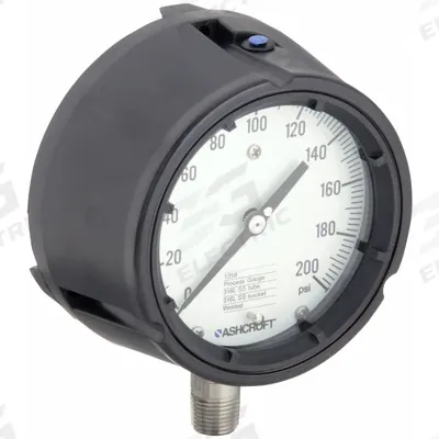 ASHCROFT Process Pressure Gauge: 0 psi to 200 psi, White, 4 1/2 in Dial, 1/2 in NPT Male - All-Stainless Steel Wetted Parts & Casing
