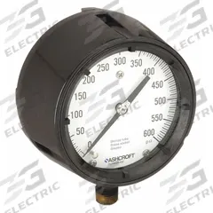 ASHCROFT Process Pressure Gauge: 0 psi to 600 psi, White, 4 1/2 in Dial, 1/2 in NPT Male, Bottom (MPN 451279AS04L600#). Key specifications — Brand: ASHCROFT; Pointer Color: Black; Accuracy: ±0.5%; Dial Color: White; Gauge Wetted Parts: Brass / Bronze; Case Material: Phenolic; Vibration Resistance Properties: None; Pressure Range: 0 psi to 600 psi.