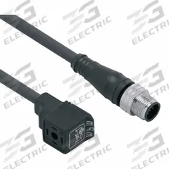IFM Patch cable: M12 Male Straight x DIN Form C Industrial, 2 m Cable Lg, PUR, Black, 5 Pins, IP67 (MPN E11439). Key specifications — Wire Size: 5.00 mm; Brand: IFM; Cable Jacket Color: Black; IP Rating: IP67.