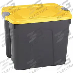 DURABILT Storage Tote: 10 gal, 19 in x 15 3/4 in x 13 1/4 in, Black Body, Yellow Lid, 10 to 20 gal (MPN 8510GRBKYL.10). Key specifications — Material: Plastic; Edge/Corner Design: Rounded; Body Color: Black; Lid Color: Yellow; Brand: DURABILT; NSF Certified: Not NSF Certified; Nestable: Nesting Capable.