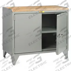 LITTLE GIANT Cabinet Workbench: Butcher Block, 48 in x 24 in, 2,000 lb Overall Load Capacity, Gray (MPN MJ3-LL-2D-2448). Key specifications — Assembly: Fully Assembled; Brand: LITTLE GIANT.