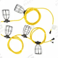SOUTHWIRE Temporary Job Site Light: Bulb Dependent, Corded, String Light, 100 ft Power Cord Lg, STW (MPN 11109100). Key specifications — attr564215: Straight Blade; attr564191: Metal; attr564187: No; attr564159: SOUTHWIRE; attr564165: STW; attr564166: 12 AWG; attr564190: String Light; attr564196: Bulb Dependent.