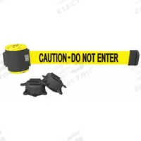 BANNER STAKES Magnetic Retractable Belt Barrier: Magnet, 30 ft Belt Lg, Caution Messaging, Yellow (MPN MH5002). Key specifications — attr981520: Black; attr981527: Black; attr193646: BANNER STAKES; attr981511: Yellow.