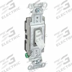 HUBBELL Wall Switch: Toggle Switch, Single Pole, Maintained, White, 120/277V AC, 15 A (MPN CSB115W). Key specifications — Illuminated: No; Voltage Rating: 120/277V AC.
