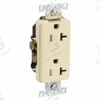 LEVITON Receptacle: Decorator Duplex, 5-20, Ivory, 125V AC, 20 A, 2 Pole / 3 Wire (MPN TDR20-I)