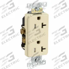 LEVITON Receptacle: Decorator Duplex, 5-20, Ivory, 125V AC, 20 A, 2 Pole / 3 Wire (MPN TDR20-I)