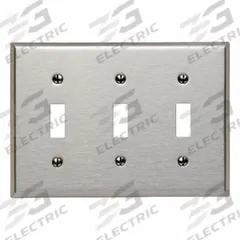 LEVITON Wall Plate: Toggle, 3 Gang, Silver, Jumbo Size (MPN 84111-40). Key specifications — Brand: LEVITON; Material: Stainless Steel.