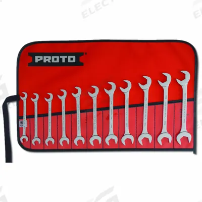 PROTO Open End Wrench Set: Alloy Steel, Chrome, 11 Tools - Metric, Double End, Open End Wrench Sets