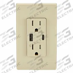 USB Receptacle: Decorator Duplex, 5-15R, USB Type A/C, Ivory, 125V AC, 15 A (MPN T5634-I). Key specifications — Brand: LEVITON.
