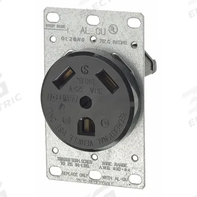 LEVITON Receptacle: Single, TT-30, Black, 125V AC, 30 A, 2 Pole / 3 Wire (MPN 7313-S00) - General Purpose Receptacles