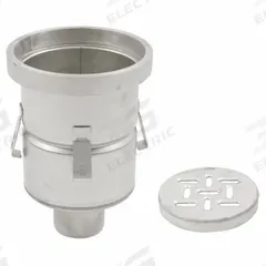 BLUCHER Floor Drain: 12 in Overall Dia, 4 in Nominal Pipe Size, No Hub, Stainless Steel, Slotted (MPN BFD-434). Key specifications — Color: Silver; Connection Type: No Hub; Brand: BLUCHER.