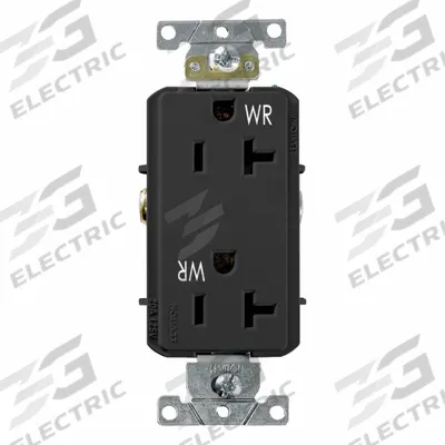 LEVITON Decora Plus Duplex Receptacle Outlet: Duplex, 5-20, Black, 125V AC, 20 A - General Purpose Receptacles