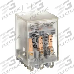 DAYTON Flange Mount Relay: Surface (Side Flange) Mounted, 24V DC, 3PDT, 11 Pins/Terminals (MPN 5YR10). Key specifications — Brand: DAYTON; Mounting Style: Side Flange; Electrical Connection: Plug-In Terminal; Manufacturer Part Number: 5YR10; Series: Dayton.