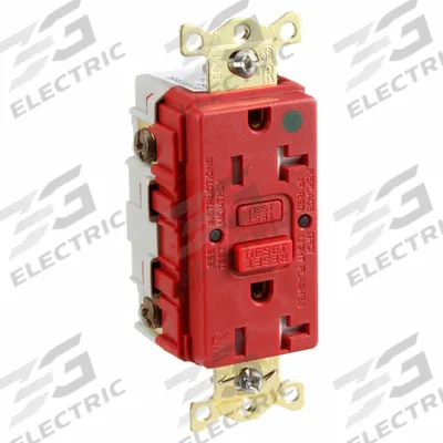 HUBBELL GFCI Receptacle: Hospital Grade, Duplex, 5-20R, Red, GFCI, 125V AC, 20 A - Weather-Resistant Receptacles