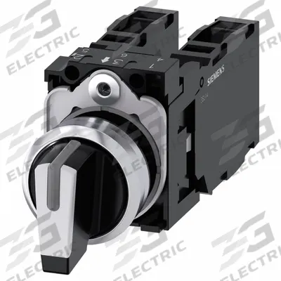 Siemens Selector Switch: 22 mm Panel Mounting Size, 3 Positions, Short Lever, 2NO/2NC - Illuminated Selector Switches