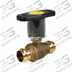 JOMAR VALVE Manual Two-Way Ball Valve: 3/4 in, Brass, Straight, Press x Press, Full Port Ball Port (MPN 100-204SSG-IH). Key specifications — Brand: JOMAR VALVE; Handle: Locking Lever.