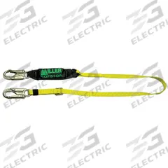 MILLER BY PIP Shock-Absorbing Lanyard: Shock Pack, Steel Snap Hook, Steel Snap Hook, 310 lb Capacity (MPN 910WLS-Z7/6FTYL). Key specifications — Brand: MILLER BY PIP; Color: Yellow; Visual Load Indicator: Yes; Shock-Absorbing Lanyard Material: Polyester.