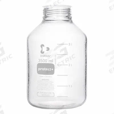 DURAN Narrow Mouth Round Glass Bottles - Safety Coated: 3.5 L, 80 mm, Colorless - Safety Coated Wide Mouth Round Glass Lab Bottles