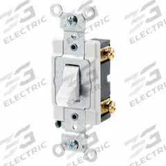 LEVITON Wall Switch: Toggle Switch, Single Pole, Maintained, White, 120/277V AC, 20 A (MPN CSB1-20W). Key specifications — Illuminated: No; Voltage Rating: 120/277V AC.