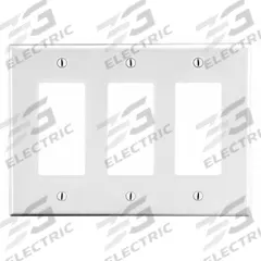 HUBBELL Wall Plate: Decorator-Rocker, 3 Gang, White, Std Size (MPN P263W). Key specifications — Brand: HUBBELL; Material: Polycarbonate.
