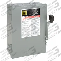 SQUARE D Safety Switch: Non-Fusible, 60 A, Three Phase, 240V AC, Galvanized Steel, Indoor (MPN DU322). Key specifications — attr867131: SQUARE D.
