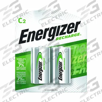 ENERGIZER Rechargeable Battery: C Battery Size, Nickel-Metal Hydride, 1.2V DC