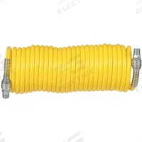 GUARDAIR Coiled Air Hose: 1/4 in Hose Inside Dia., Yellow, Brass x Brass, MNPT x MNPT, 25 ft Hose Lg (MPN 14X25B03). Key specifications — Fitting Material: Brass x Brass; Fitting Type: MNPT x MNPT; Hose Color: Yellow; Brand: GUARDAIR.