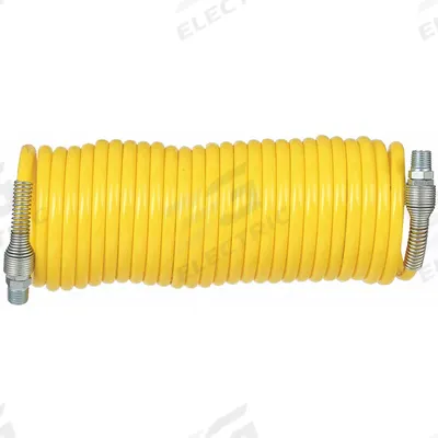 GUARDAIR Coiled Air Hose: 1/4 in Hose Inside Dia., Yellow, Brass x Brass, MNPT x MNPT - Nylon Coiled Air Hose Assemblies with Nylon Cover