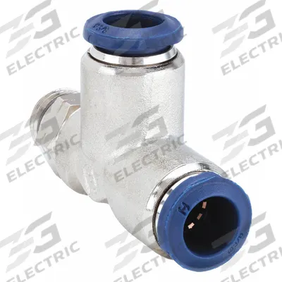 AIGNEP USA Push-Fit Tee Fitting: 3/8 in OD x 3/8 in Pipe x 1/4 in OD Size, Brass, Silver - Nickel-Plated Brass Tube Fittings