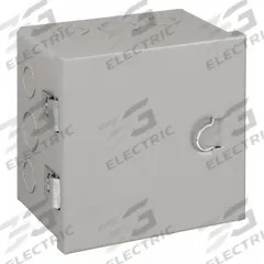 WIEGMANN Enclosure: Steel, 6 in x 6 in x 4 in, NEMA 1, Solid Cover, Hinged, Included, Painted (MPN A060604). Key specifications — Brand: WIEGMANN; Closure Method: Clamps; Knockouts: Included.