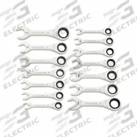 GEARWRENCH Combination Ratcheting Wrench Set: Alloy Steel, Full Polish Chrome, Std, 12-Point Box End (MPN 86859). Key specifications — attr309581: Full Polish Chrome; attr309580: Alloy Steel; attr309571: No; attr309583: No; attr309587: Yes; attr324931: GEARWRENCH.