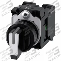 SIEMENS Selector Switch: 22 mm Panel Mounting Size, 3 Positions, Short Lever, 1NO, Non-Metallic (MPN 3SU11002BM603NA0). Key specifications — AC Contact Rating: 10 A @ 500 V; Action: Momentary/Momentary/Momentary; Cam: No Cam Included; DC Contact Rating: 5 A @ 500 V; Hazardous Location Specification: Not Rated; Operator Head Material: Plastic; Operator Head Type: Short-Handled Knob; Operator Illumination: Illuminated.