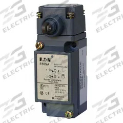 EATON Push Roller Plunger Limit Switch: Roller Plunger, Metallic, Momentary/Momentary, E50 (MPN E50BS3). Key specifications — Brand: EATON; Electrical Connection: Screw Terminals; Roller Material: Nylon; Series: E50.