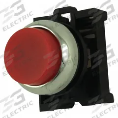 EATON Flush Push Button: Red, 22 mm Mounting Size, Non-Metallic, Momentary (MPN M22M-DLH-R). Key specifications — Brand: EATON; Action: Momentary; Series: M22; Push Button Material Type: Non-Metallic.