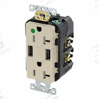 LEVITON Straight Blade Duplex Receptacle: Hospital Grade, Duplex, 5-20R, Ivory - General Purpose Receptacles