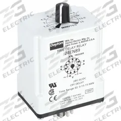 DAYTON Single Function Time Delay Relay: Socket Mounted, 24V AC/DC, 10 A, 11 Pins/Terminals (MPN 24EN89). Key specifications — Brand: DAYTON.