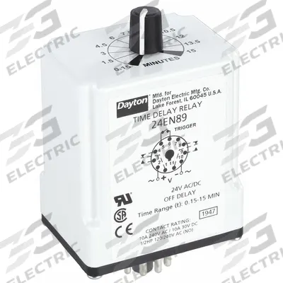 Dayton Single Function Time Delay Relay: Socket Mounted, 24V AC/DC, 10 A - Socket-Mounted Relays